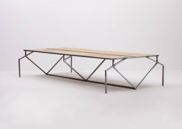 Group Work Station/Team Desk Oum - Steel & High-Quality Oak Parquet Optional Italian Marble Various Variants Available - image 1