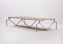 Group Work Station/Team Desk Oum - Steel & High-Quality Oak Parquet Optional Italian Marble Various Variants Available - thumbnail 1