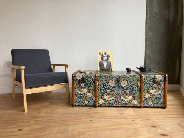 William Morris Strawberry Thief Steamer Trunk - Bentwood Coffee Table Bed End Bench _ Keith Smallplus - image 1