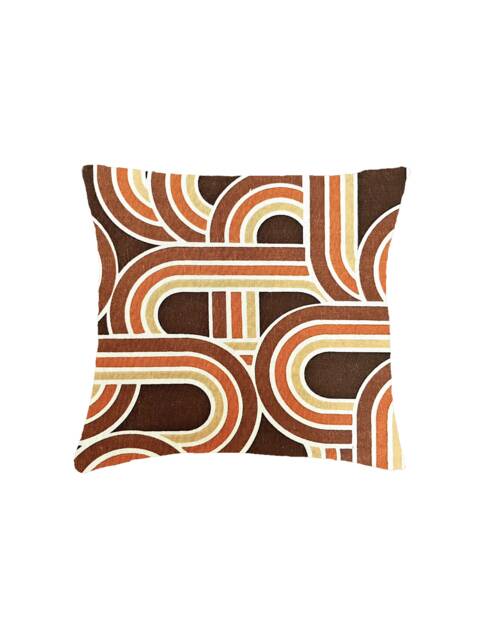 "Vintage 70S Geometric Orange Brown Fabric Cushion Cover - Retro 16"" 18" - image 1
