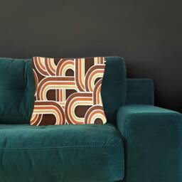 "Vintage 70S Geometric Orange Brown Fabric Cushion Cover - Retro 16"" 18" - thumbnail 2