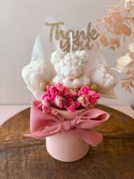 Thank You Candle Bouquet in Pink Box With Rose Bear & Flowers - thumbnail 1