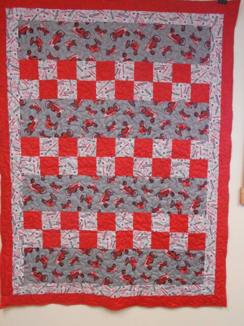 "Farmall Tractor Throw Quilt Red & Gray Cotton, Handmade 50"" X 66" - image 1