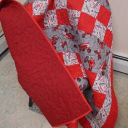 "Farmall Tractor Throw Quilt Red & Gray Cotton, Handmade 50"" X 66" - thumbnail 4
