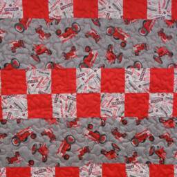 "Farmall Tractor Throw Quilt Red & Gray Cotton, Handmade 50"" X 66" - thumbnail 2