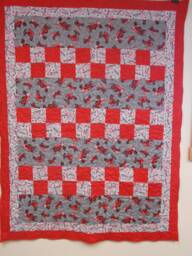 "Farmall Tractor Throw Quilt Red & Gray Cotton, Handmade 50"" X 66"