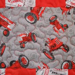 "Farmall Tractor Throw Quilt Red & Gray Cotton, Handmade 50"" X 66" - thumbnail 3