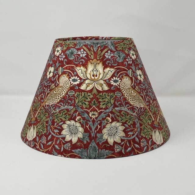 strawberry Thief - Small Print Coolie Lampshade Red in A William Morris Design - image 1