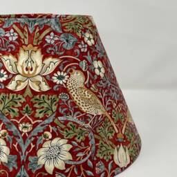 strawberry Thief - Small Print Coolie Lampshade Red in A William Morris Design - thumbnail 2