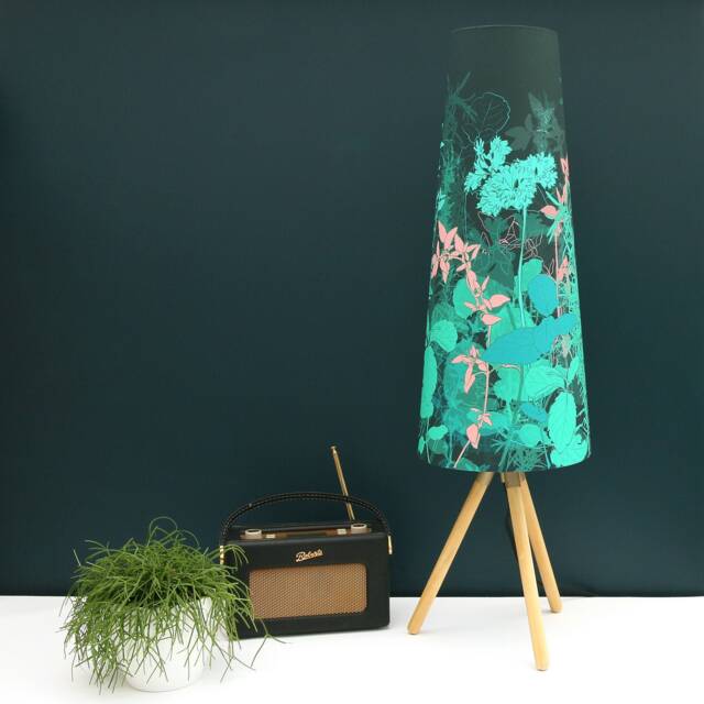 Extra Tall Botanical Lampshade Teal Mint Garden Print, UK Design - image 1