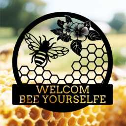 Custom Bee Yourself Welcome Sign, Bee Keeper, Personalised Garden Decor, Gifts For Lovers, Honeycomb Metal Wall Art, Farmhouse Outdoor - thumbnail 1