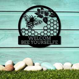 Custom Bee Yourself Welcome Sign, Bee Keeper, Personalised Garden Decor, Gifts For Lovers, Honeycomb Metal Wall Art, Farmhouse Outdoor - thumbnail 3