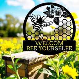 Custom Bee Yourself Welcome Sign, Bee Keeper, Personalised Garden Decor, Gifts For Lovers, Honeycomb Metal Wall Art, Farmhouse Outdoor - thumbnail 2