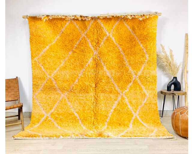 Yellow Moroccan Rug, Shag Custom Made Carpet, Large Area Berber Rug - image 1