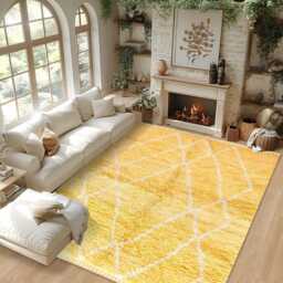 Yellow Moroccan Rug, Shag Custom Made Carpet, Large Area Berber Rug - thumbnail 3