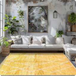 Yellow Moroccan Rug, Shag Custom Made Carpet, Large Area Berber Rug - thumbnail 4