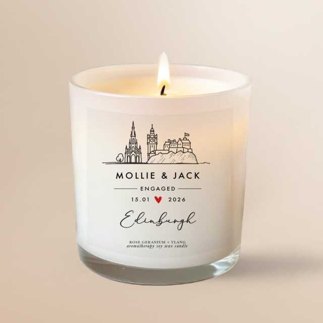 Personalised Edinburgh Engagement Luxury Candle - Custom Couple Gift Scotland Keepsake Soy Essential Oils - image 1