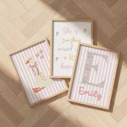 Pastel Goose Nursery Print Set - Personalized Name Wall Art - 3 Prints - thumbnail 2