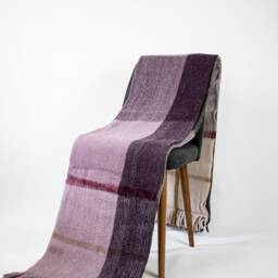 Green - Purple Plaid Wool Blanket Vintage Chunky Knit Throw, - 63'' 86.5'' - thumbnail 4