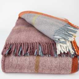 Green - Purple Plaid Wool Blanket Vintage Chunky Knit Throw, - 63'' 86.5'' - thumbnail 2