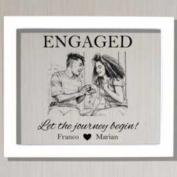 Engaged Floating Sketch Frame - Let The Journey Begin Personalized Custom Names Photo Picture Couple Engagement Line Drawing Artwork - thumbnail 2