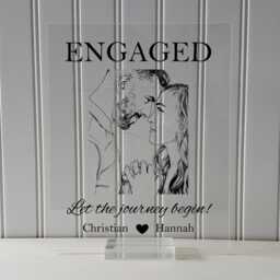 Engaged Floating Sketch Frame - Let The Journey Begin Personalized Custom Names Photo Picture Couple Engagement Line Drawing Artwork - thumbnail 4