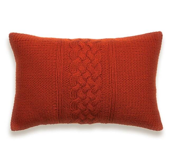 Cable Knit Pillow Cover in Terracotta Red 12x18 Inch Textured Wool Naural Linen Lumbar Cushion - image 1