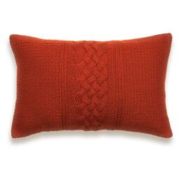 Cable Knit Pillow Cover in Terracotta Red 12x18 Inch Textured Wool Naural Linen Lumbar Cushion - thumbnail 1