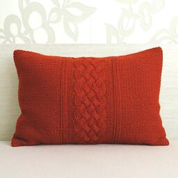 Cable Knit Pillow Cover in Terracotta Red 12x18 Inch Textured Wool Naural Linen Lumbar Cushion - thumbnail 2