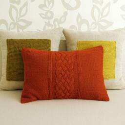 Cable Knit Pillow Cover in Terracotta Red 12x18 Inch Textured Wool Naural Linen Lumbar Cushion - thumbnail 3