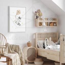 Baby Name Poster With Watercolor Stars, Raccoon, & Kite - Wall Decor For A Child's Room Personalized - thumbnail 2