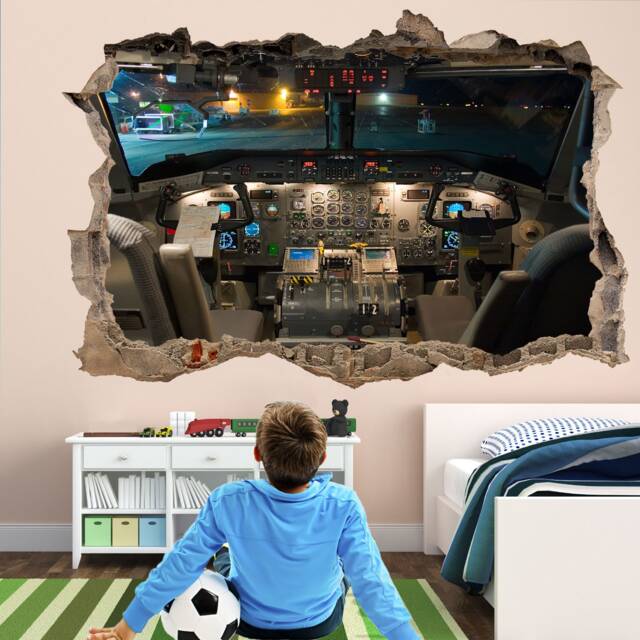 Airplane Cockpit Aircraft Wall Stickers Mural Decal Poster Print Art Kids Bedroom Home Office Decor El1 - image 1