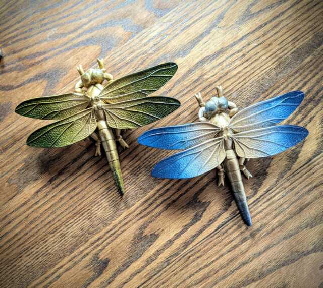 Hand-Painted Resin Dragonfly Wall Art Green & Gold Upcycled Decor - image 1