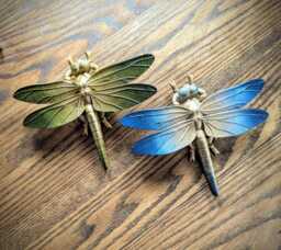 Hand-Painted Resin Dragonfly Wall Art Green & Gold Upcycled Decor