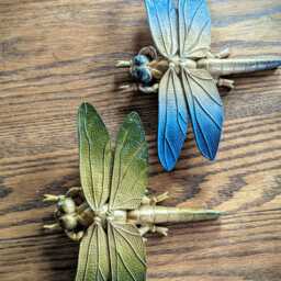 Hand-Painted Resin Dragonfly Wall Art Green & Gold Upcycled Decor - thumbnail 2