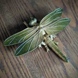 Hand-Painted Resin Dragonfly Wall Art Green & Gold Upcycled Decor - thumbnail 3