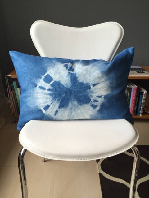 Linen Pillow Cover Hand Dyed With Natural Indigo Shibori Tie-Dye Pattern - image 1