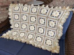 Ivory Rose Crochet Baby Afghan Vintage Style Ruffle Blanket