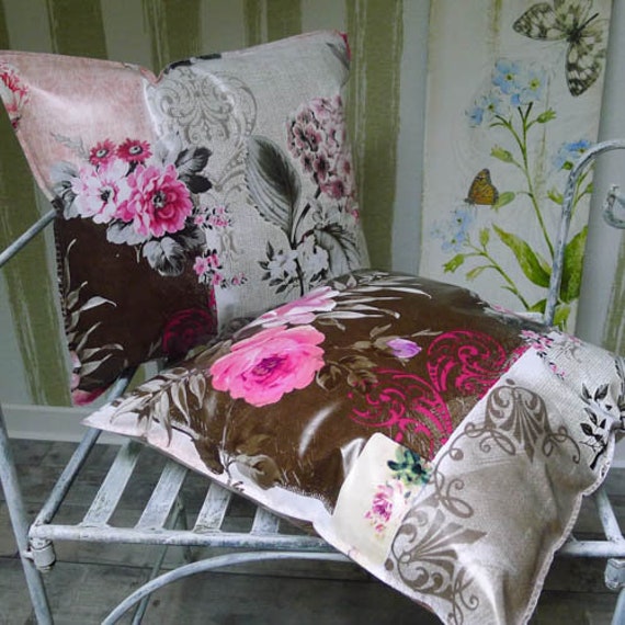 Outdoor Cushions - Made Of Oilcloth Great Living, Garden & Lounge Decoration - Pattern Rose/Hydrangea in Three Different Sizes - image 1
