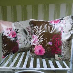 Outdoor Cushions - Made Of Oilcloth Great Living, Garden & Lounge Decoration - Pattern Rose/Hydrangea in Three Different Sizes - thumbnail 4