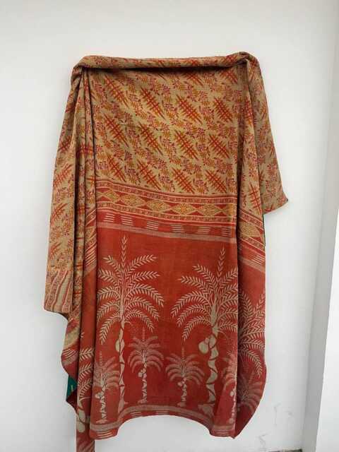 Vintage Indian Patchwork Kantha Quilt Reversible Block Print Cotton Handmade Bedspread - image 1