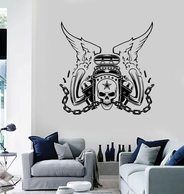 Skull Wall Decal Vinyl, Winged Gothic Sticker, Biker Garage Decor, Edgy Tattoo Style Art - #1031Di - image 1