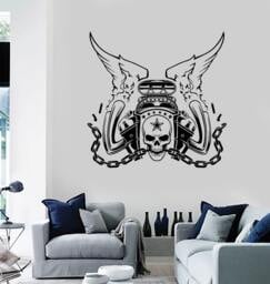 Skull Wall Decal Vinyl, Winged Gothic Sticker, Biker Garage Decor, Edgy Tattoo Style Art - #1031Di - thumbnail 1