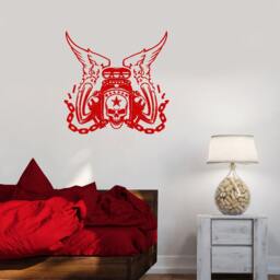 Skull Wall Decal Vinyl, Winged Gothic Sticker, Biker Garage Decor, Edgy Tattoo Style Art - #1031Di - thumbnail 2