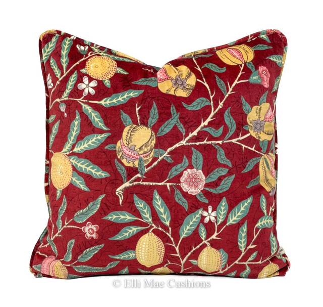 William Morris Luxury Designer Fruit Red Velvet Vintage Cushion Pillow Throw Cover - image 1