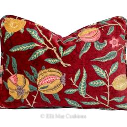 William Morris Luxury Designer Fruit Red Velvet Vintage Cushion Pillow Throw Cover - thumbnail 3