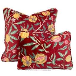 William Morris Luxury Designer Fruit Red Velvet Vintage Cushion Pillow Throw Cover - thumbnail 2