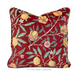 William Morris Luxury Designer Fruit Red Velvet Vintage Cushion Pillow Throw Cover - thumbnail 1