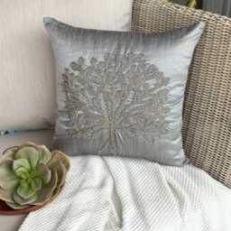 "Beaded Nature & Floral Art Silk Throw Pillow Cover, 16""x16" - thumbnail 3
