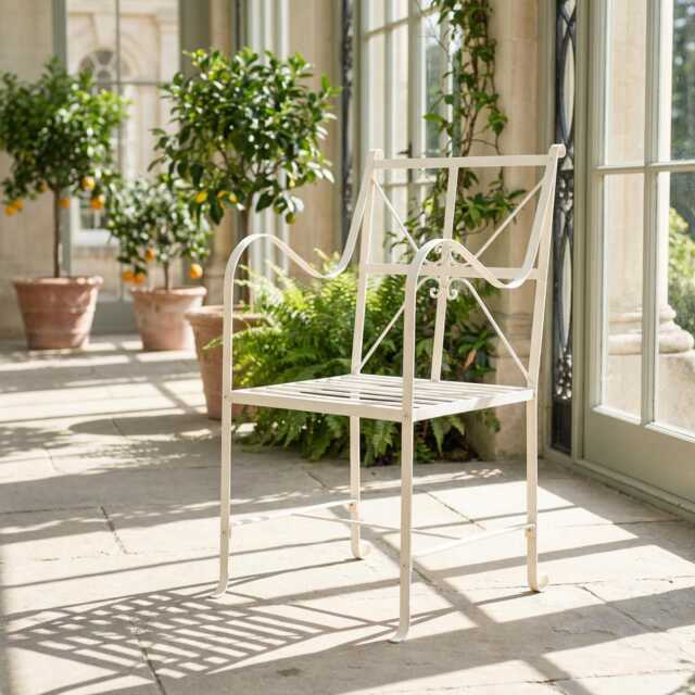 Aged French Style Iron Frame Off White Cream Distressed Garden Chair - image 1